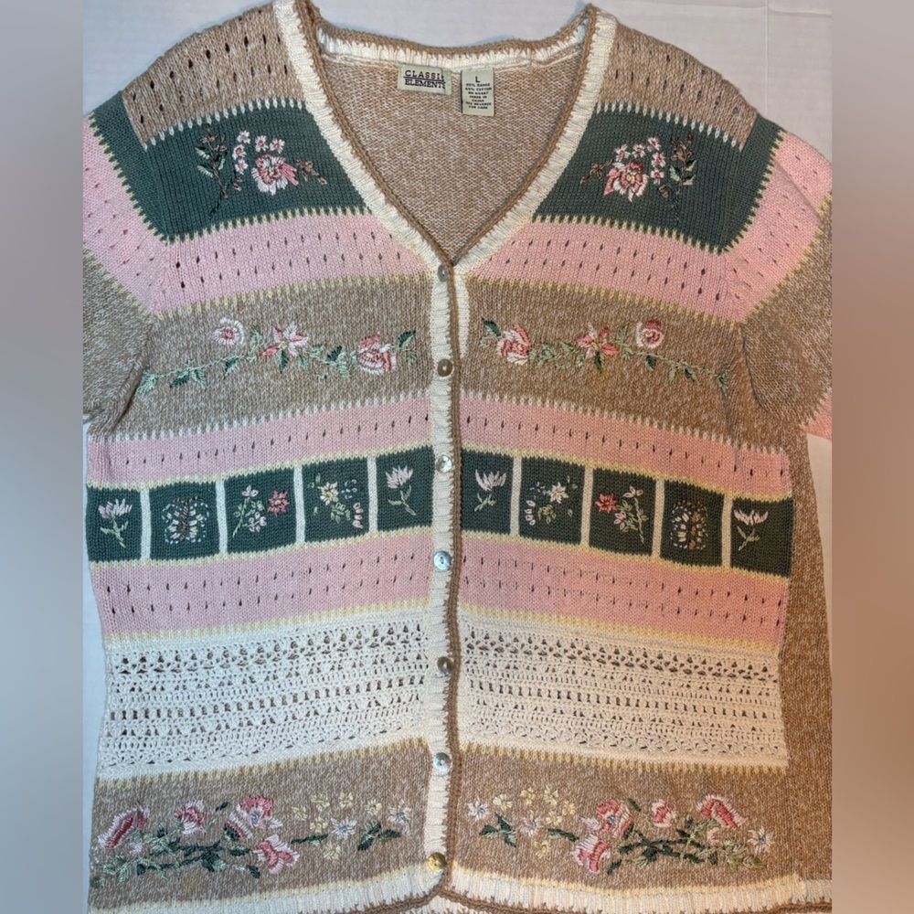 Classic Elements VTG cottagecore ramie & cotton blend embroidery floral crochet - Picture 2 of 6